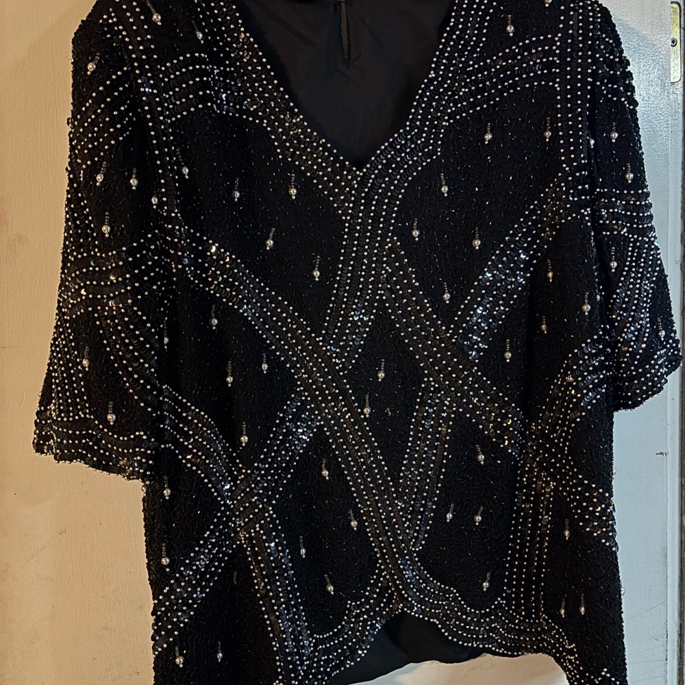 Roaman's Black and Silver Beaded Blouse and Skirt